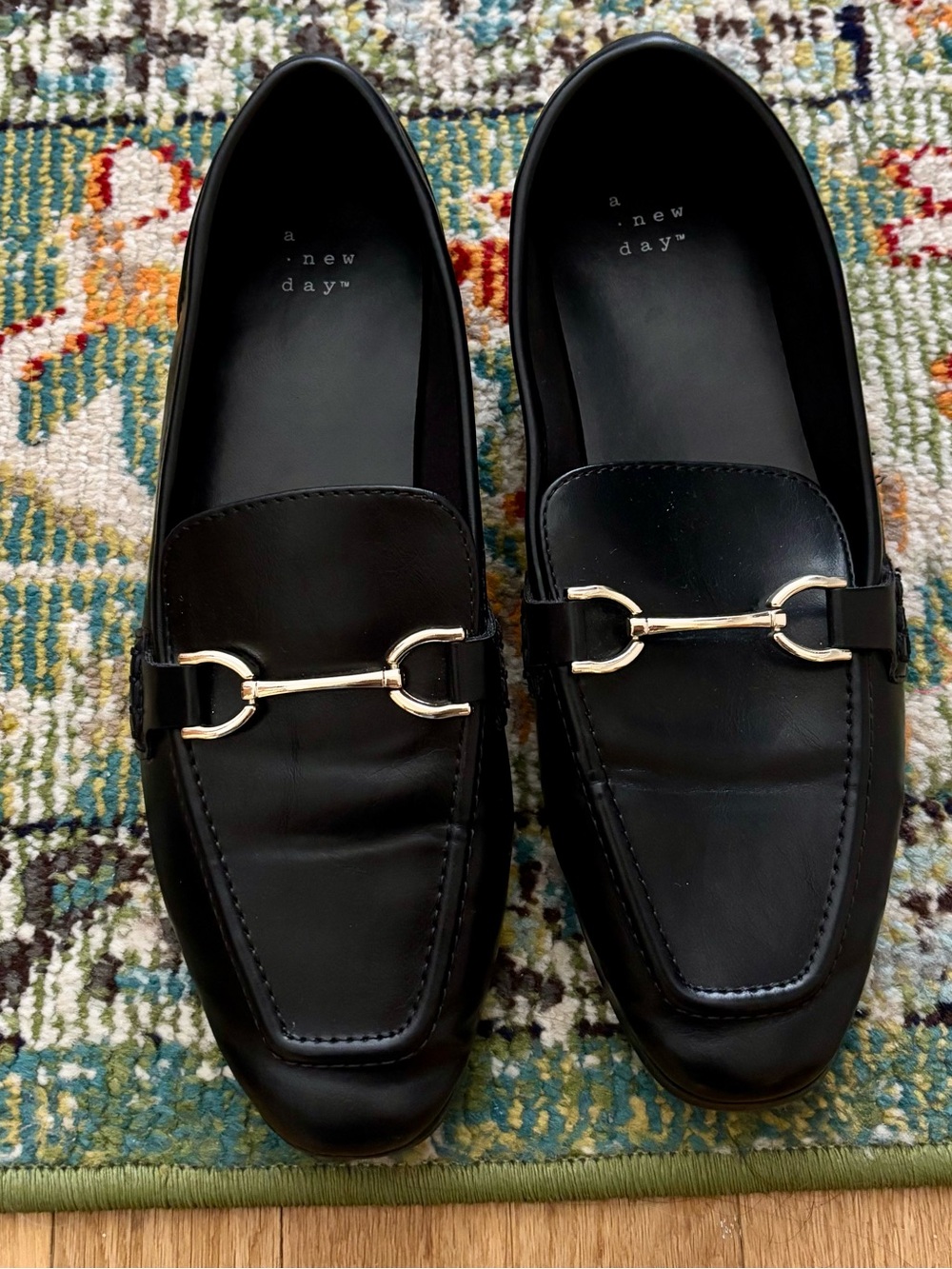 a new day Black Leather Slip-On Loafers